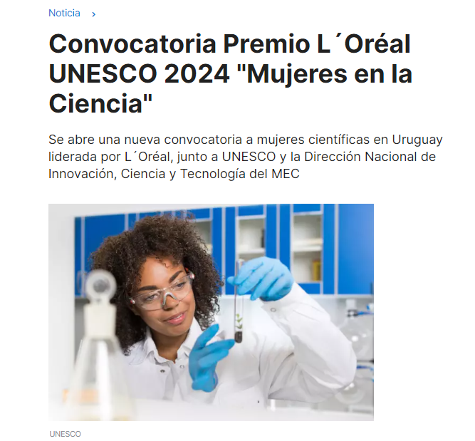 Convocatoria Premio L´Oréal UNESCO 2024 "Mujeres en la Ciencia"