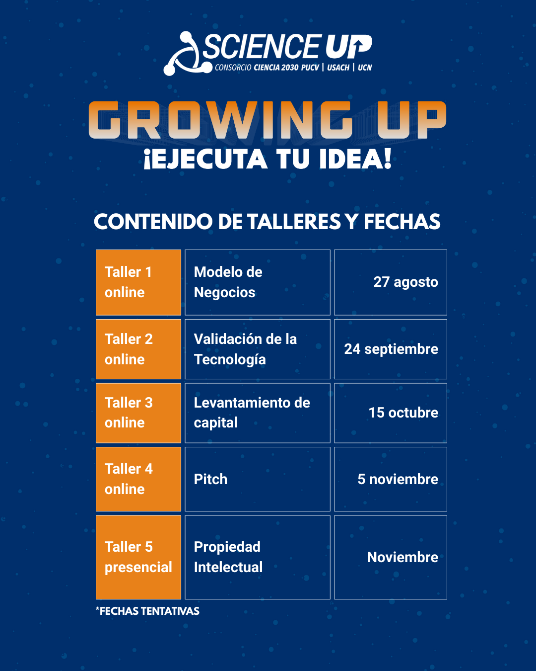 Programación talleres del “Growing Up: Ejecuta tu Idea” 2025
