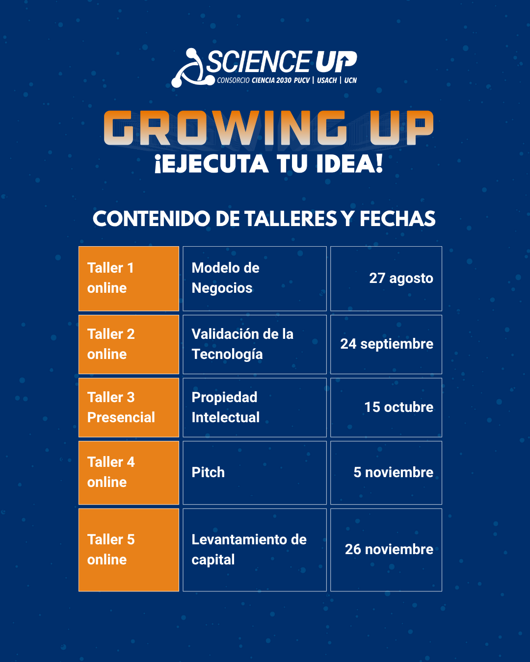 Programación talleres del “Growing Up: Ejecuta tu Idea” 2025